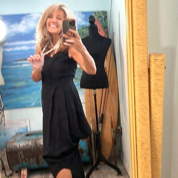 🖤Tiar Bellomo,Los Angeles,Soft Black,Lagenlook Linen Asymmetrical Dress,Size S - Picture 6 of 12